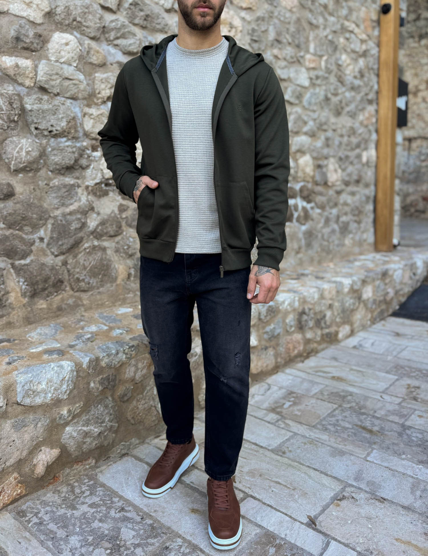 Origin ανδρική χακί ζακέτα με κουκούλα 261077X φωτογραφία